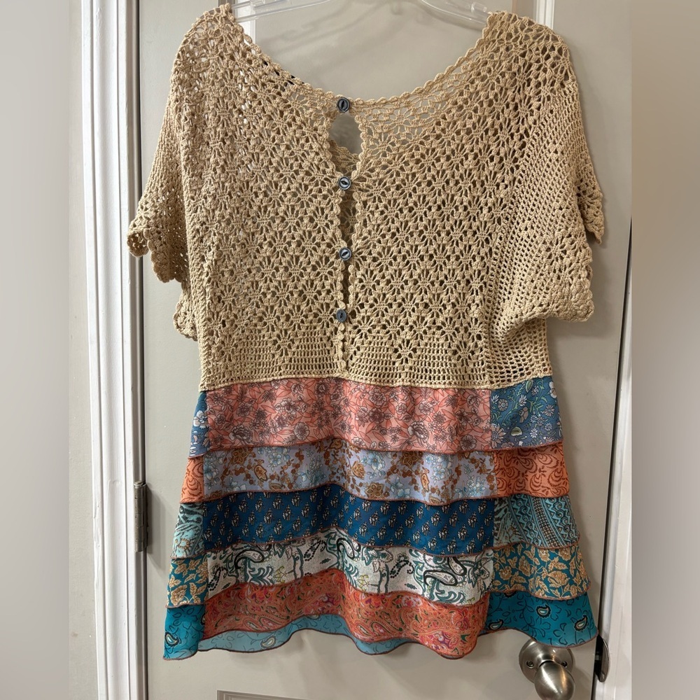 John Mark Tan Crochet and Multicolor Layered Tunic - Picture 3 of 7